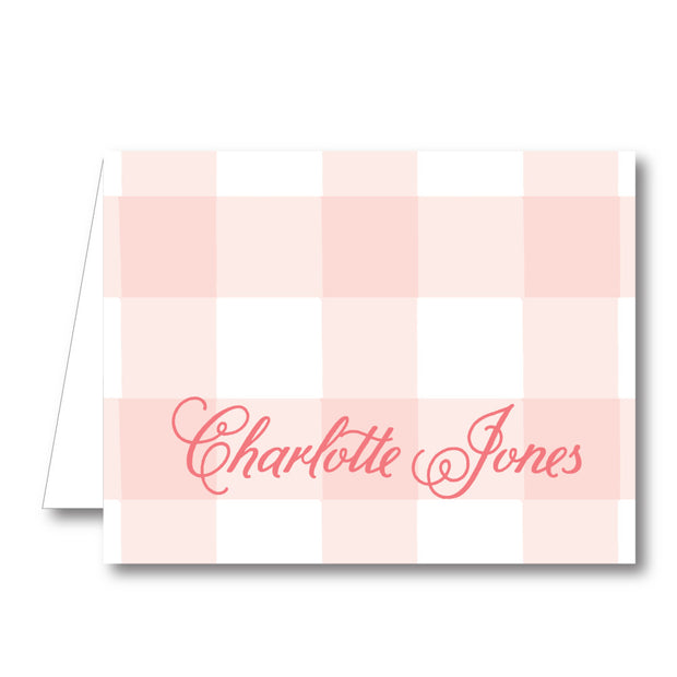 Blush Pink Check Folded Notecard