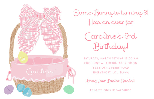 Easter Basket Pink Bow Invitation