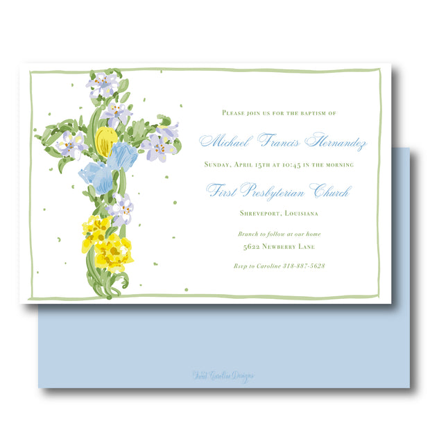 Floral Cross Blue Invitation