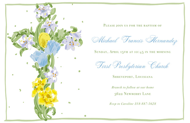 Floral Cross Blue Invitation