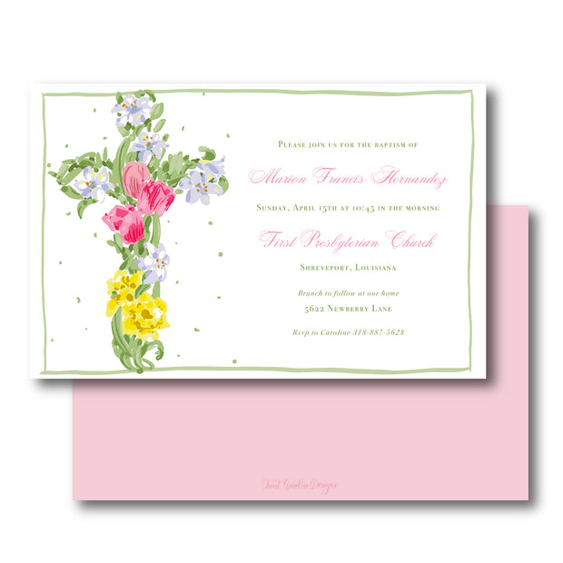 Floral Cross Pink Invitation