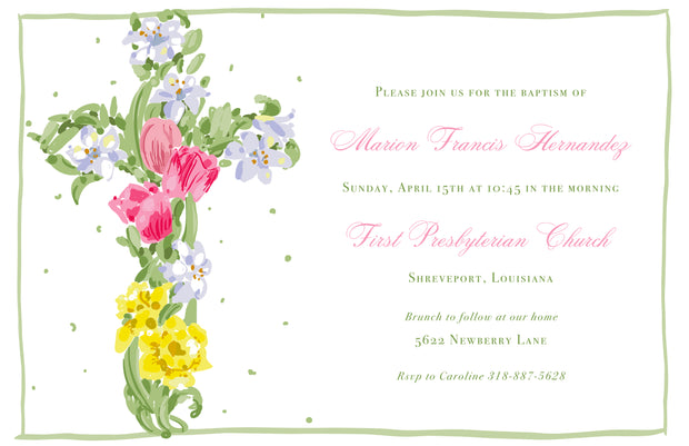 Floral Cross Pink Invitation