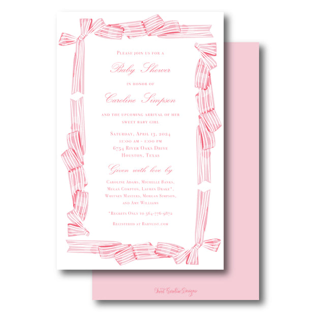 Pink Stripe Ribbon Invitation