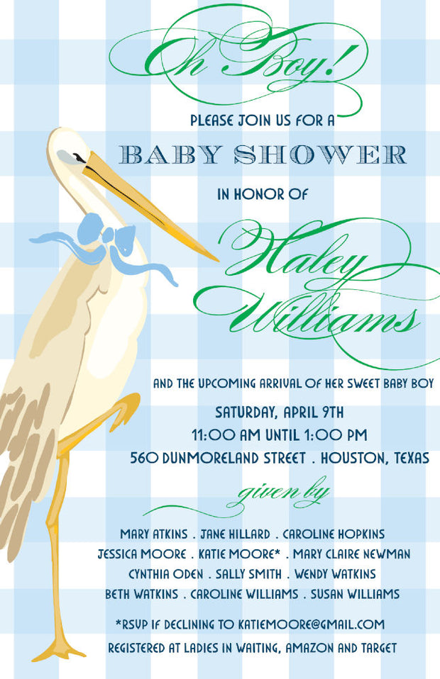 Baby Boy Stork Invitation
