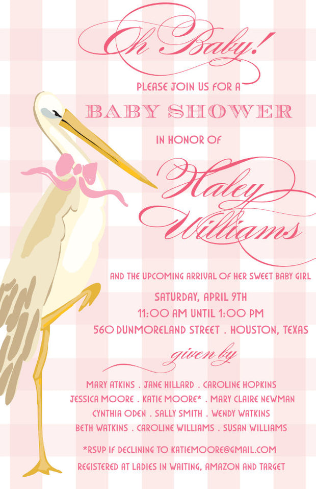 Baby Girl Stork Invitation