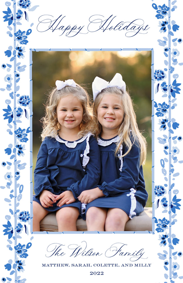 Bespoke Blue Trellis - Portrait Christmas Card