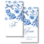 Blue Christmas Toile - Vertical Gift Tag