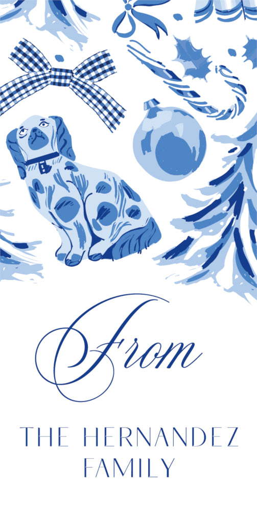 Blue Christmas Toile - Vertical Gift Tag