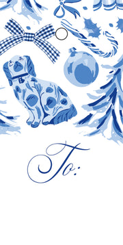 Blue Christmas Toile - Vertical Gift Tag