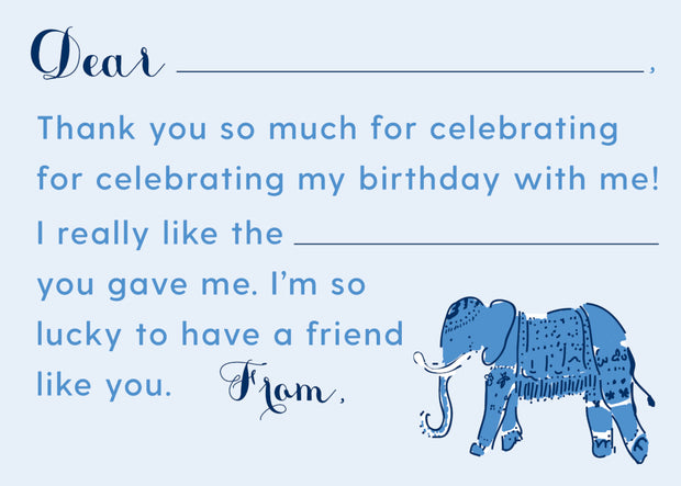 Blue Elephant Fill in the Blank Stationery