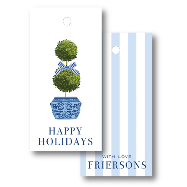 Blue Topiary - Vertical Gift Tag