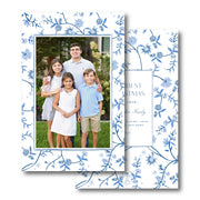 Blue Vines Floral Border - Portrait Christmas Card