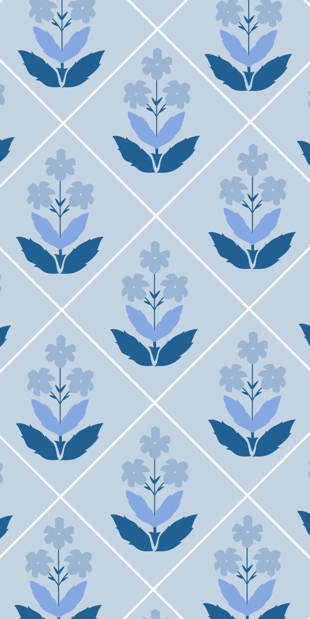 Flower Block Print Blue Gift Tag