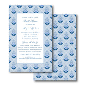 Flower Block Print Blue Invitation