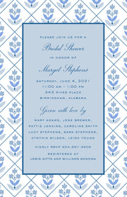 Flower Block Print Blue & White Invitation