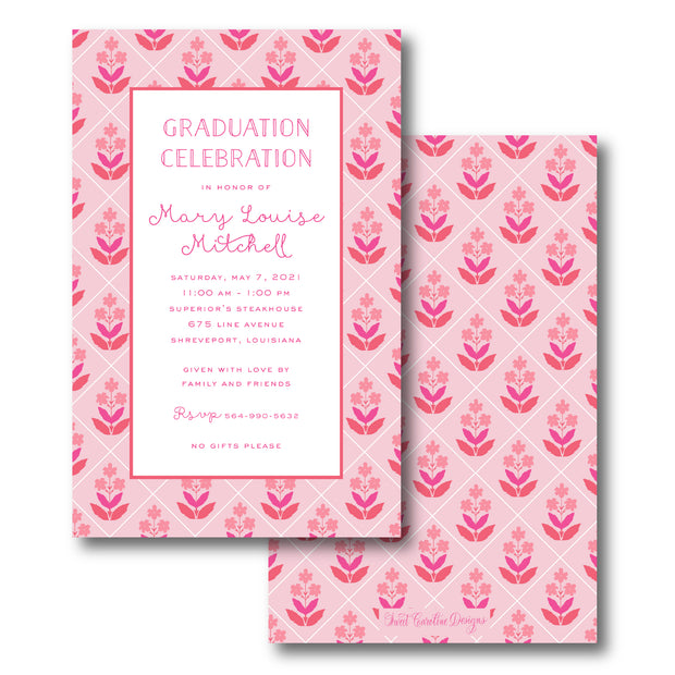 Flower Block Print Pink Invitation