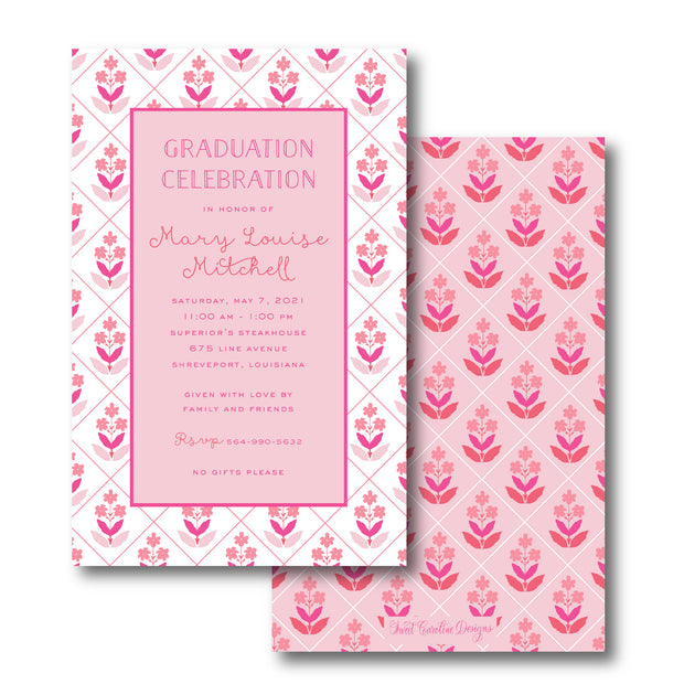 Flower Block Print Pink & White Invitation