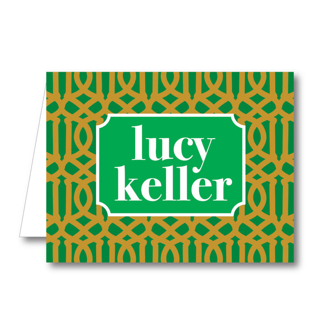 Green Gold Trellis Folded Notecard