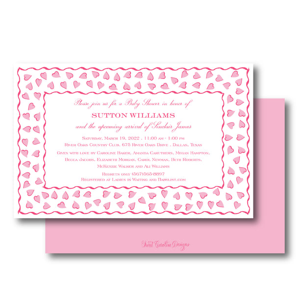 Pink Invitations Heart Happy Hearts Pink Invitation - Landscape – Sweet Caroline Designs