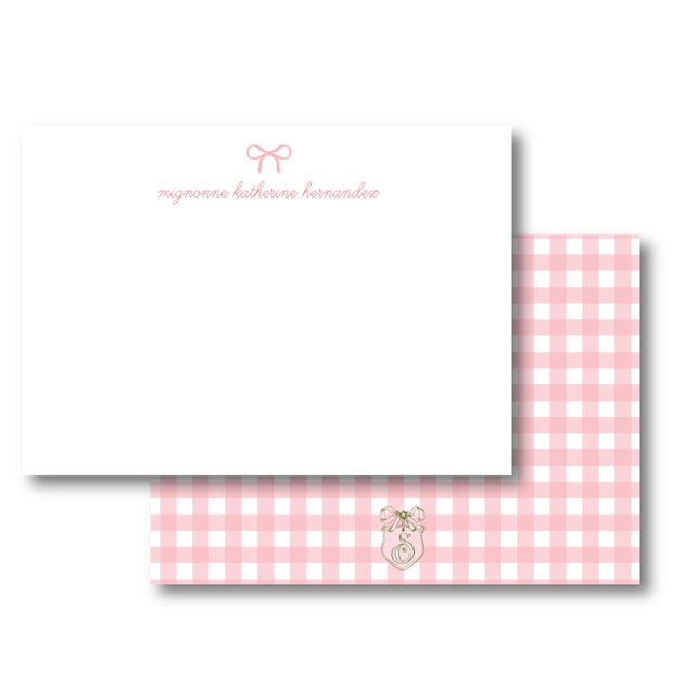 Pink Check Bow Stationery