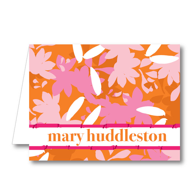 Pink Orange Floral Folded Notecard