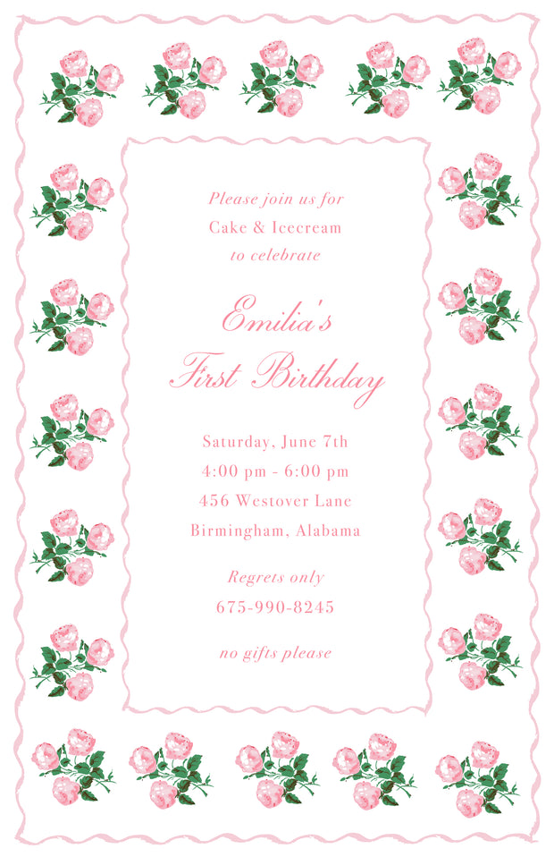 Pink Rose Bouquet Invitation - Portrait