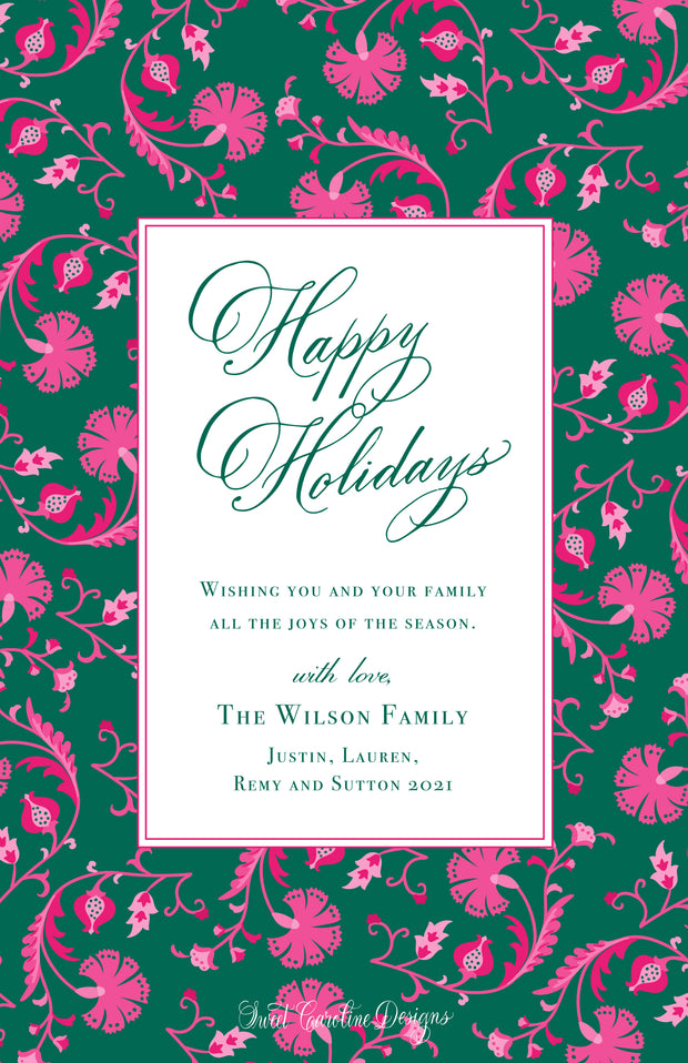 Pink Scallop Floral - Portrait Christmas Card
