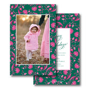 Pink Scallop Floral - Portrait Christmas Card