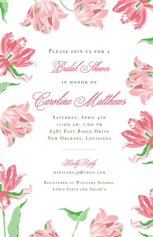 Pink Tulips Invitation - Portrait
