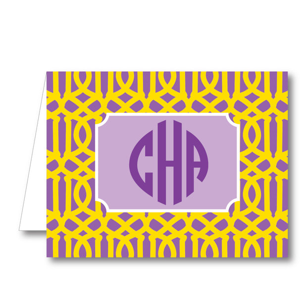 Yellow Purple Trellis Folded Notecard