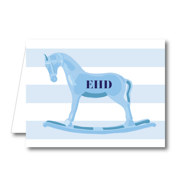 Blue Rocking Horse Folded Notecard