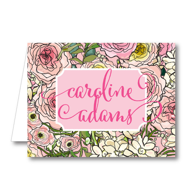 Pink Floral Folded Notecard