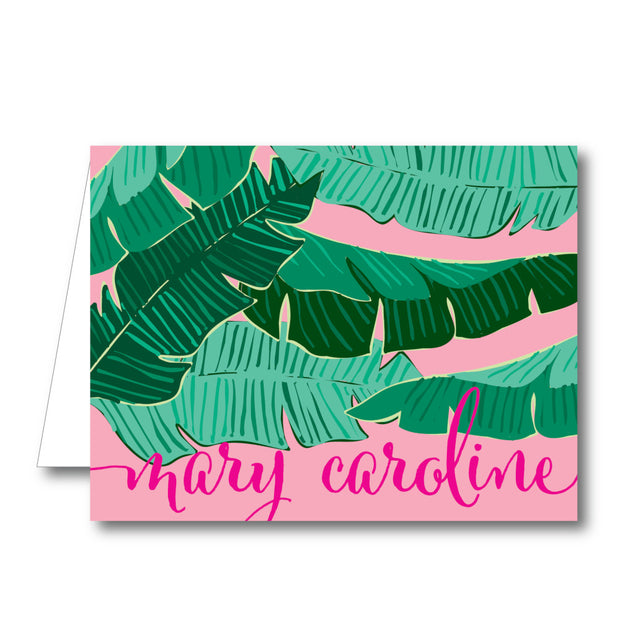 Pink Leaf Folded Notecard